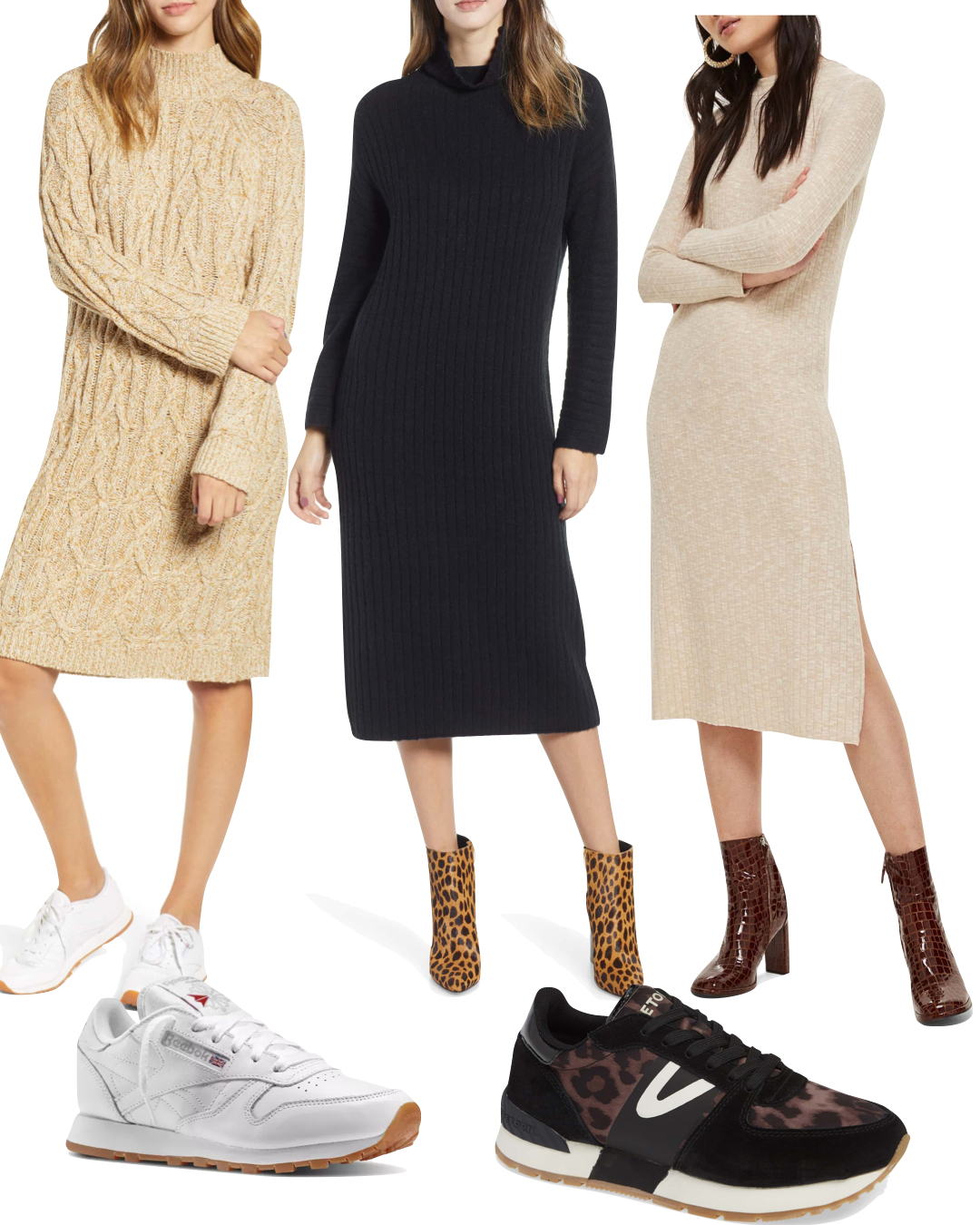 sweater dress and sneakers