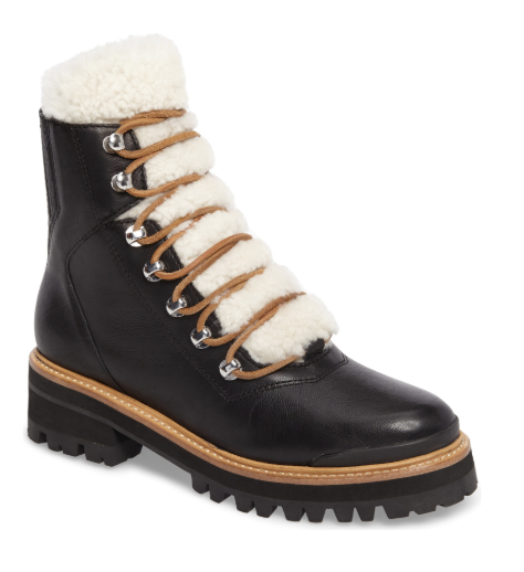 tan faux shearling lace up chunky boots