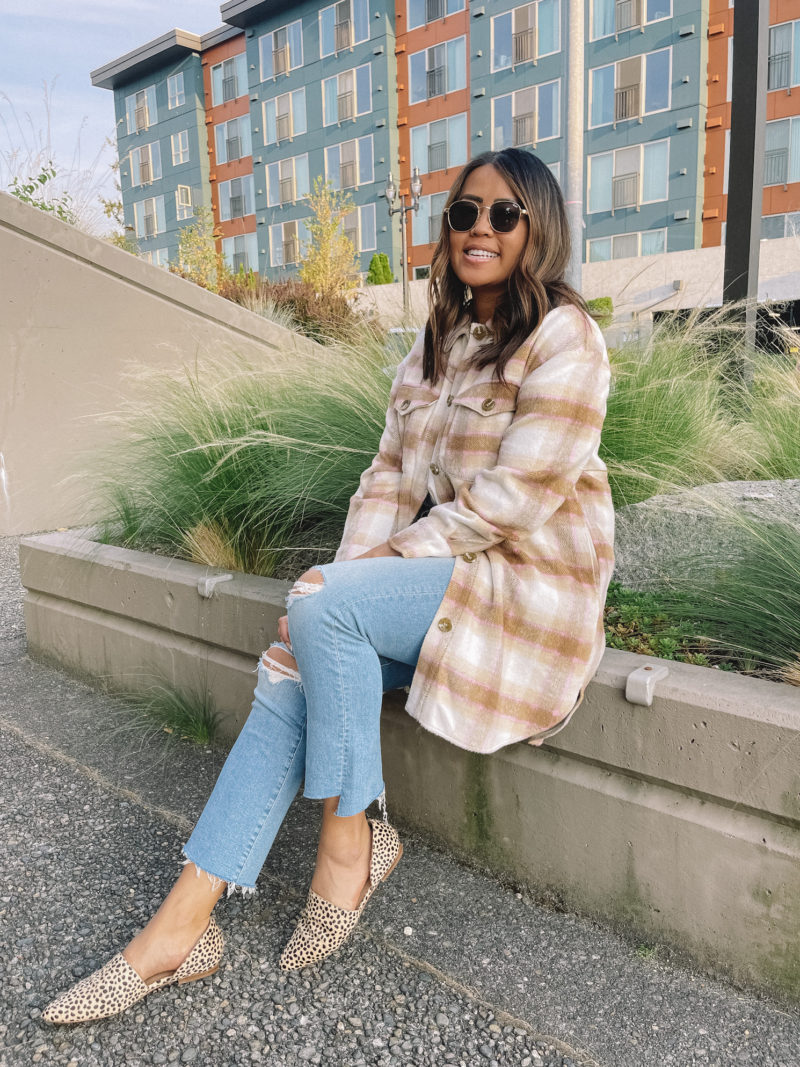 tan shacket outfit